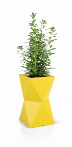 Duża geometryczna donica Valencia żółta z wewnętrzną półką 70 cm