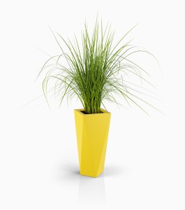 Wysoka designerska donica Vaso żółta pojedyncze dno 72cm