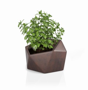Asymetryczna stylowa donica Vesari corten effect z wewnętrzną półką 46 cm