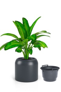 Okrągła nowoczesna donica Monumo Ambienti antracyt z wyjmowanym wkładem 46 cm