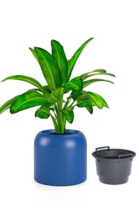Okrągła nowoczesna donica Monumo Ambienti niebieska z wyjmowanym wkładem 46 cm