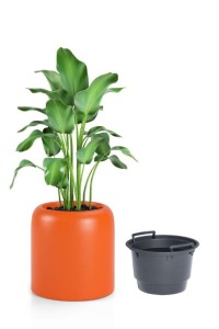 Okrągła nowoczesna donica Monumo Ambienti  pomarańczowa z wyjmowanym wkładem 39 cm
