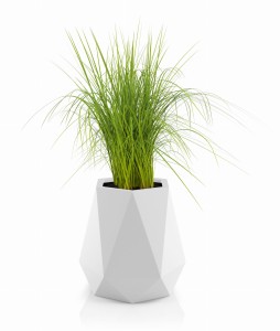 Geometryczna duża donica Flavi biała z wewnętrzną półką 54cm
