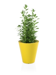 Okrągła klasyczna donica Ovo żółta z wewnętrzną półką 50 cm