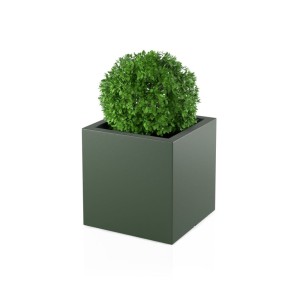 Kwadratowa duża donica Pixel pot nutelkowa zieleń z wewnętrzną półką 50 cm