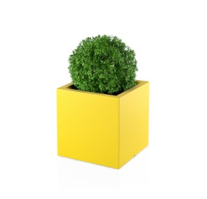 Kwadratowa duża donica Pixel pot żółta z wewnętrzną półką 50 cm