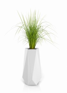 Wysoka geometryczna donica Siena biała z wewnętrzną półką 75cm