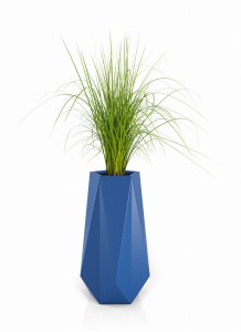 Wysoka geometryczna donica Siena niebieska z wewnętrzną półką 75cm