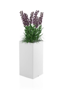 Wysoka kwadratowa donica Tower pot biała z wewnętrzną półką 70 cm