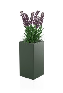 Wysoka kwadratowa donica Tower pot butelkowa zieleń z wewnętrzną półką 70 cm