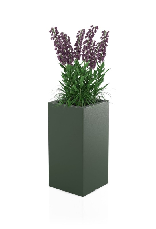 Donica Tower pot butelkowa zieleń + roślina.jpg