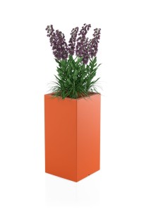 Wysoka kwadratowa donica Tower pot pomarańczowa z wewnętrzną półką 70 cm 