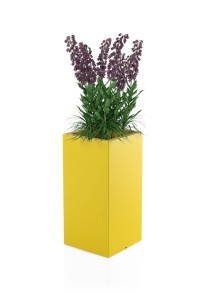 Wysoka kwadratowa donica Tower pot żółta z wewnętrzną półką 70 cm 