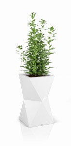 Duża geometryczna donica Valencia biała z wewnętrzną półką 70 cm