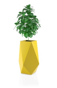 Wysoka nowoczesna donica Volcano żółta z wewnętrzną półką 80 cm